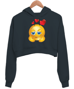 love Kadın Crop Hoodie Kapüşonlu Sweatshirt