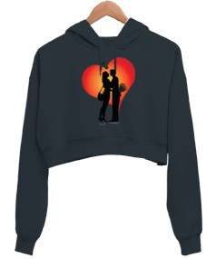 love Kadın Crop Hoodie Kapüşonlu Sweatshirt