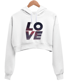 Love Kadın Crop Hoodie Kapüşonlu Sweatshirt