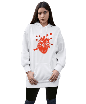 love kalp kadın uzun sweatshirt Kadın Uzun Hoodie Kapüşonlu Sweatshirt