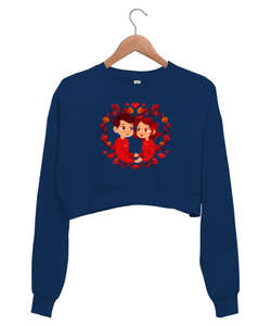 love Lacivert Kadın Crop Sweatshirt