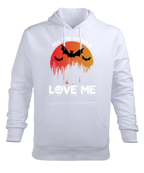 LOVE ME Beyaz Erkek Kapüşonlu Hoodie Sweatshirt