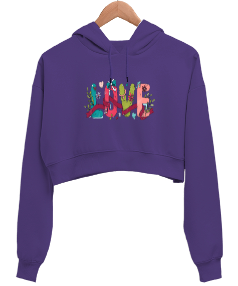 Love Mor Kadın Crop Hoodie Kapüşonlu Sweatshirt