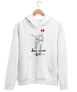 LOVE NEVER FAİLS Beyaz Unisex Kapşonlu Sweatshirt