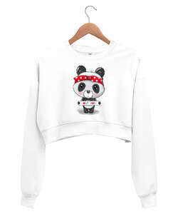 Love Panda Beyaz Kadın Crop Sweatshirt