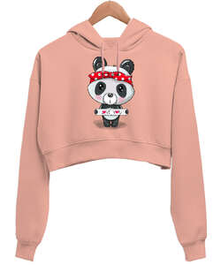 Love Panda Yavru Ağzı Kadın Crop Hoodie Kapüşonlu Sweatshirt