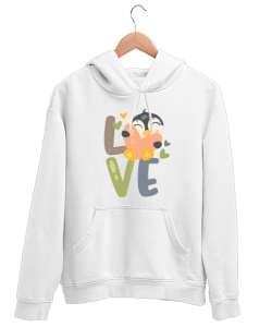 Love Penguen Beyaz Unisex Kapşonlu Sweatshirt