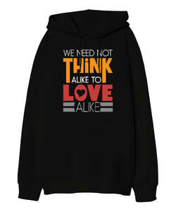 Love Quotes Siyah Oversize Unisex Kapüşonlu Sweatshirt