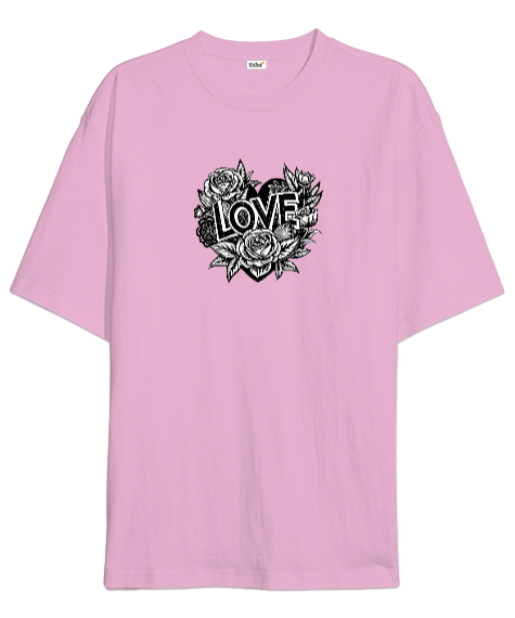 Tisho - LOVE Resim Yazılı Pembe Oversize Unisex Tişört