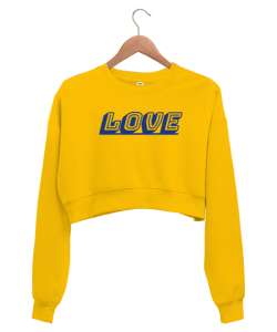 LOVE Sarı Kadın Crop Sweatshirt