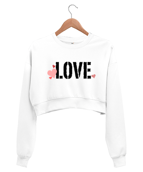 Love - Sevgi Beyaz Kadın Crop Sweatshirt