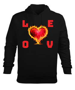 love Siyah Erkek Kapüşonlu Hoodie Sweatshirt