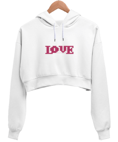 Love Tasarımı Kadın Crop Hoodie Kapüşonlu Sweatshirt