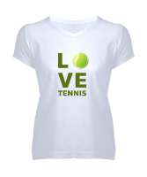 Love Tennis - Tenis Oynamayı Seviyorum Beyaz Kadın V Yaka Tişört - Thumbnail