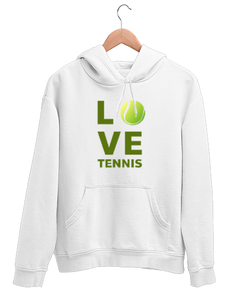 Tisho - Love Tennis - Tenis Oynamayı Seviyorum Beyaz Unisex Kapşonlu Sweatshirt