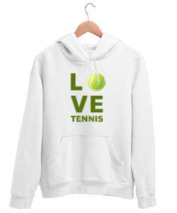 Love Tennis - Tenis Oynamayı Seviyorum Beyaz Unisex Kapşonlu Sweatshirt