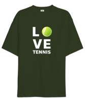 Love Tennis - Tenis Oynamayı Seviyorum Haki Yeşili Oversize Unisex Tişört - Thumbnail