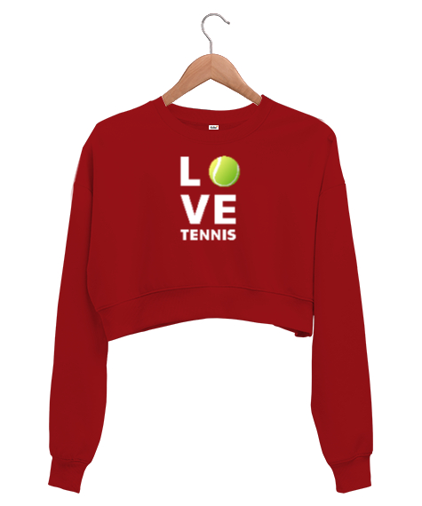 Tisho - Love Tennis - Tenis Oynamayı Seviyorum Kırmızı Kadın Crop Sweatshirt