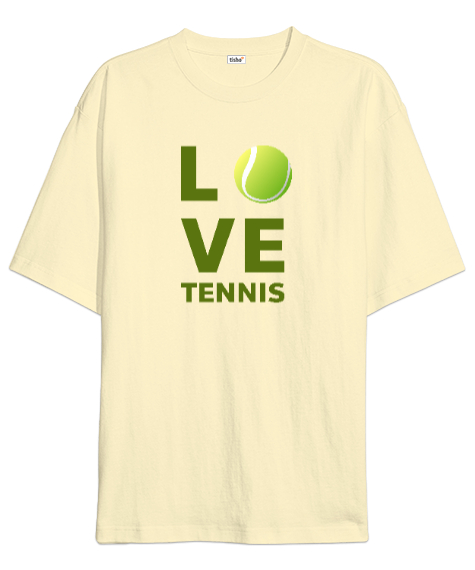 Tisho - Love Tennis - Tenis Oynamayı Seviyorum Krem Oversize Unisex Tişört