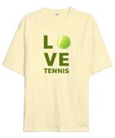 Love Tennis - Tenis Oynamayı Seviyorum Krem Oversize Unisex Tişört - Thumbnail