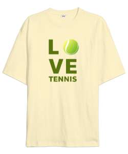 Love Tennis - Tenis Oynamayı Seviyorum Krem Oversize Unisex Tişört