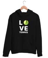 Love Tennis - Tenis Oynamayı Seviyorum Siyah Unisex Kapşonlu Sweatshirt - Thumbnail