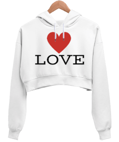 Love White Kadın Crop Hoodie Kapüşonlu Sweatshirt