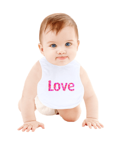 Love Yazılı Beyaz Mama Önlüğü Bebek Mama Önlüğü