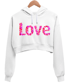 Love Yazılı Kadın Crop Kapüşonlu Sweatshirt Kadın Crop Hoodie Kapüşonlu Sweatshirt