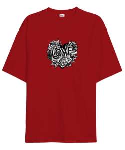 LOVE Yazılı Kırmızı Oversize Unisex Tişört