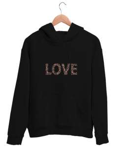  Love Yazılı Siyah Unisex Kapşonlu Sweatshirt