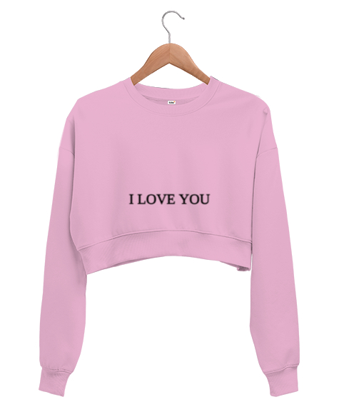 Tisho - LOVE YOU Pembe Kadın Crop Sweatshirt