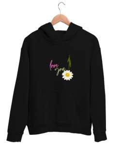 Love You Siyah Unisex Kapşonlu Sweatshirt