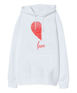 Love You Women Beyaz Oversize Unisex Kapüşonlu Sweatshirt