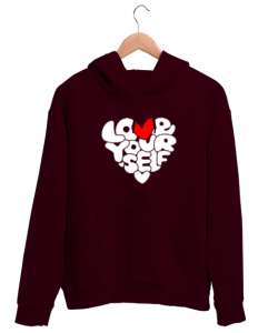 Love Your Self - Kendini Sev Bordo Unisex Kapşonlu Sweatshirt