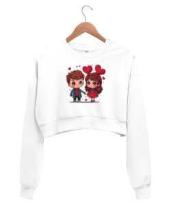 Loves Beyaz Kadın Crop Sweatshirt