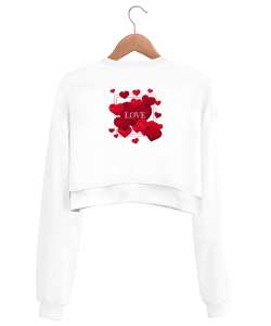 Loves Beyaz Kadın Crop Sweatshirt