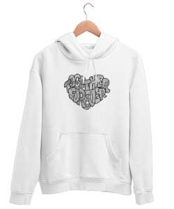 Loves Beyaz Unisex Kapşonlu Sweatshirt