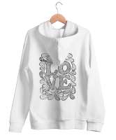 Loves Beyaz Unisex Kapşonlu Sweatshirt - Thumbnail