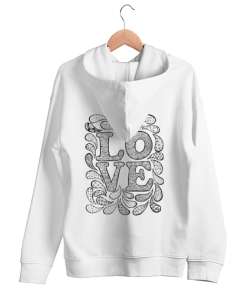 Loves Beyaz Unisex Kapşonlu Sweatshirt