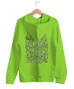 Loves Fıstık Yeşili Unisex Kapşonlu Sweatshirt