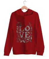 Loves Kırmızı Unisex Kapşonlu Sweatshirt - Thumbnail