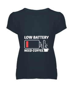 low battery need coffee Kadın V Yaka Tişört