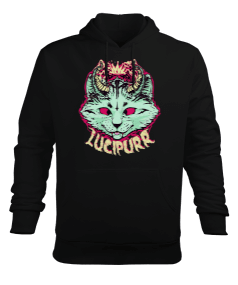 Lucipurr Kedi Tasarım Baskılı Erkek Kapüşonlu Hoodie Sweatshirt