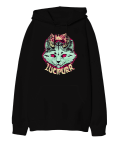 Lucipurr Kedi Tasarım Baskılı Oversize Unisex Kapüşonlu Sweatshirt