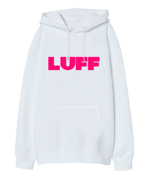 Tisho - LUFF RUN Beyaz Oversize Unisex Kapüşonlu Sweatshirt