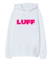 LUFF RUN Beyaz Oversize Unisex Kapüşonlu Sweatshirt - Thumbnail