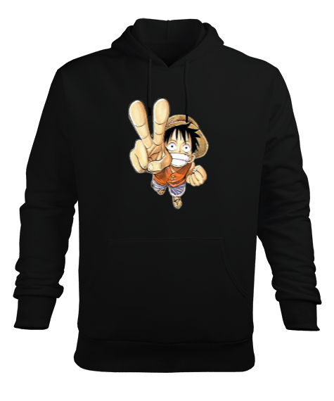 Luffy Siyah Erkek Kapüşonlu Hoodie Sweatshirt