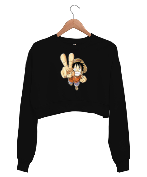 Luffy Siyah Kadın Crop Sweatshirt