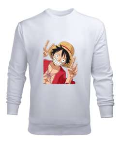 Luffy Zafer Beyaz Erkek Sweatshirt